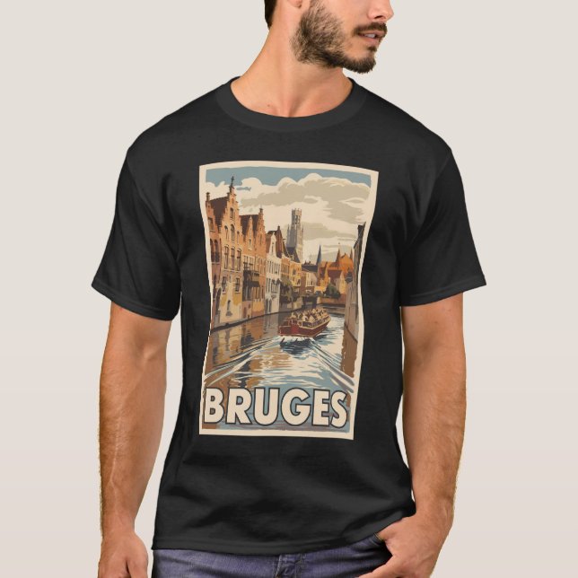 Bruges Belgium Illustration Travel Art Vintage T-Shirt (Front)