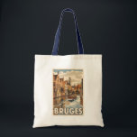Bruges Belgium Illustration Travel Art Vintage Tote Bag<br><div class="desc">Bruges retro vector travel design. Bruges,  known as the "Venice of the North, " is a picturesque mediaeval city in Belgium,  famous for its charming canals,  historic architecture,  and world-class chocolate.</div>