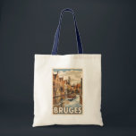 Bruges Belgium Illustration Travel Art Vintage Tote Bag<br><div class="desc">Bruges retro vector travel design. Bruges,  known as the "Venice of the North, " is a picturesque mediaeval city in Belgium,  famous for its charming canals,  historic architecture,  and world-class chocolate.</div>