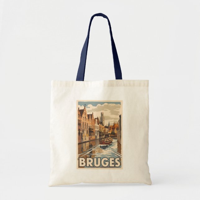 Bruges Belgium Illustration Travel Art Vintage Tote Bag (Front)