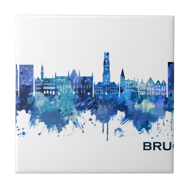 Bruges Belgium Skyline Blue Tile (Front)