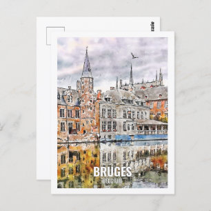 Bruges Belgium Travel Place Watercolor Postcard