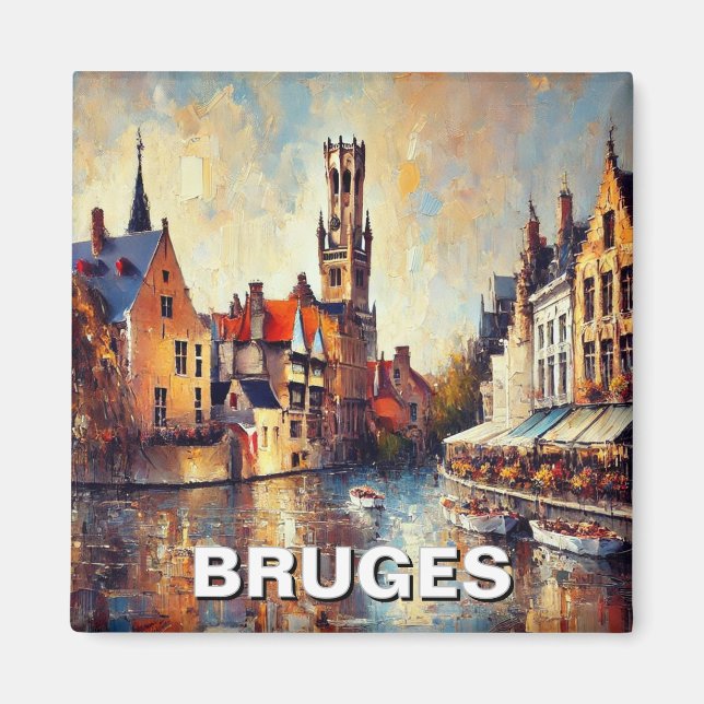 Bruges Belgium Travel Souvenir Painting Magnet (Front)