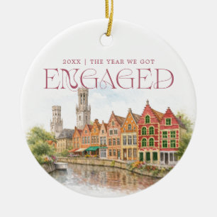Bruges Belgium Watercolor Engagement Photo Ceramic Tree Decoration