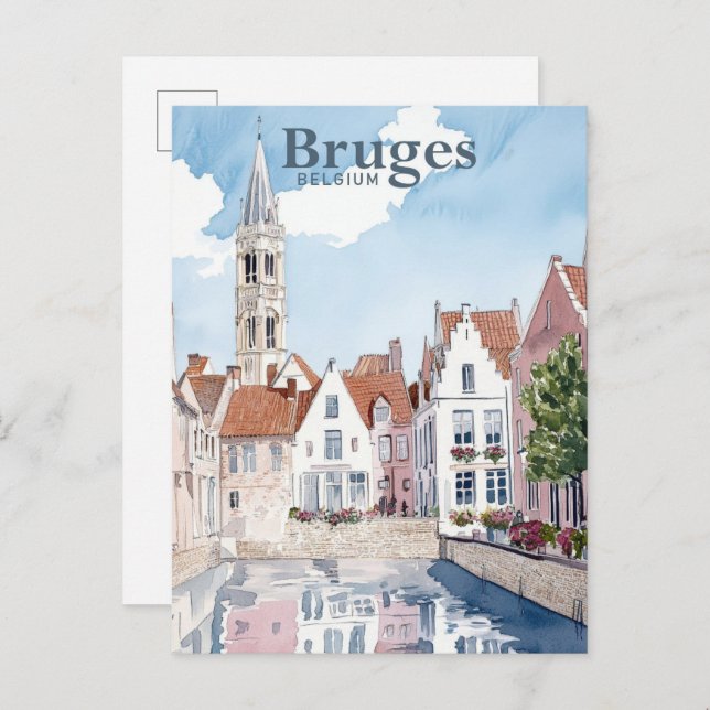 Bruges Belgium Watercolor Painting Travel Postcard (Front/Back)