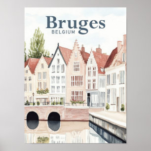 Bruges Belgium Watercolor Painting Travel Poster