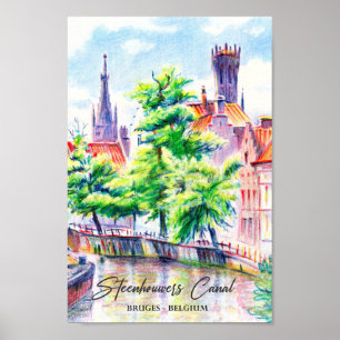 Bruges Belgium Watercolor Painting Travel Poster