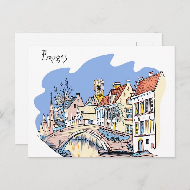 Bruges Canal Belgium Illustration Travel Postcard (Front/Back)