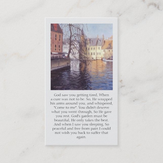Bruges Canal Blues Oranges Purples Memorial Prayer Business Card (Front)