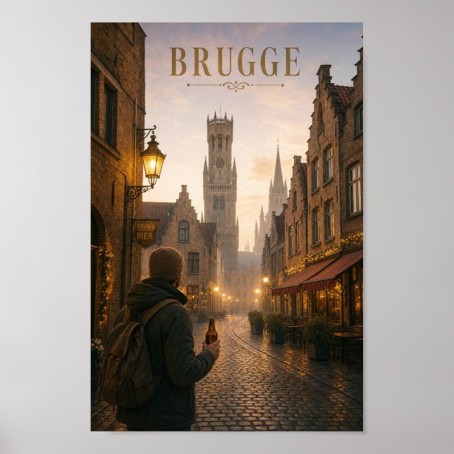 Bruges Cobblestone Twilight Escape Poster (Front)