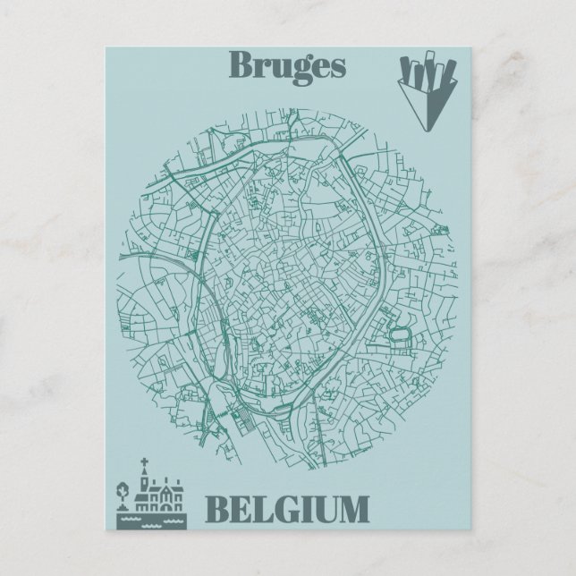 Bruges map postcard (Front)