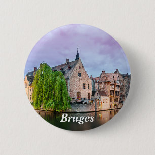 Bruges old town and Belfry tower 6 Cm Round Badge