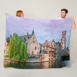 Bruges old town and Belfry tower Fleece Blanket