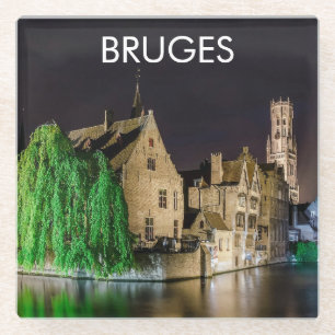 Bruges old town and Belfry tower Glass Coaster