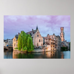 Bruges old town and Belfry tower Poster