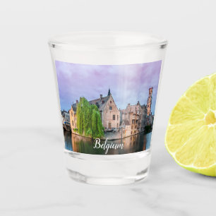 Bruges old town and Belfry tower Shot Glass
