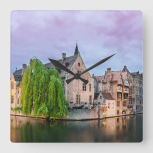 Bruges old town and Belfry tower Square Wall Clock