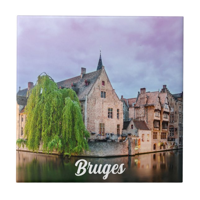 Bruges old town and Belfry tower Tile (Front)