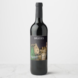 Bruges old town and Belfry tower Wine Label