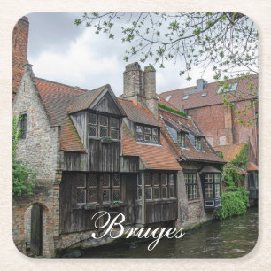 Bruges old town in Belgium Square Paper Coaster