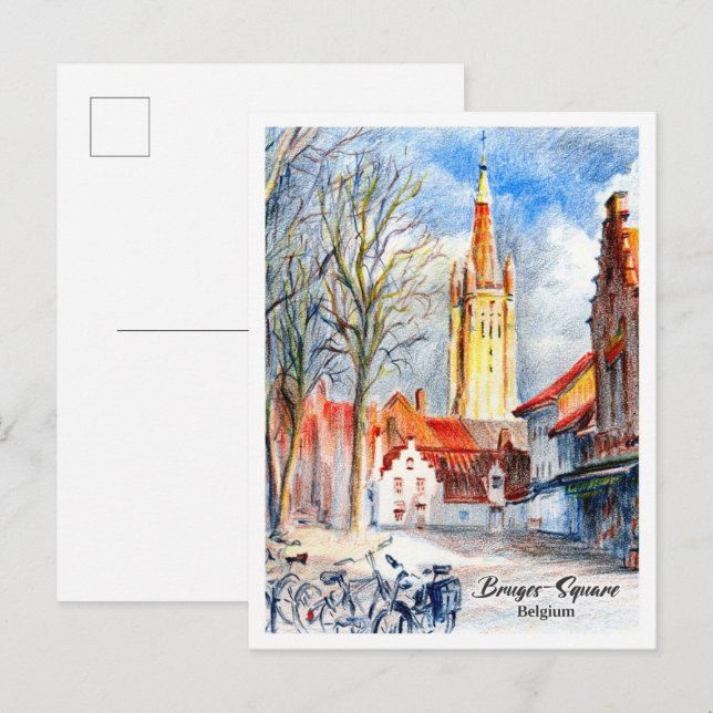 Bruges Square Belgium Colored Pencils Postcard (Front/Back)