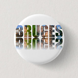 Bruges text photo composition 3 cm round badge