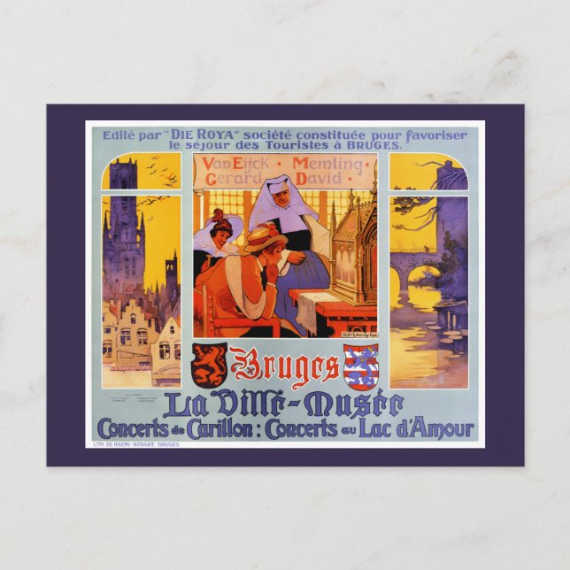 Bruges Vintage Travel Poster Restored Postcard (Front)