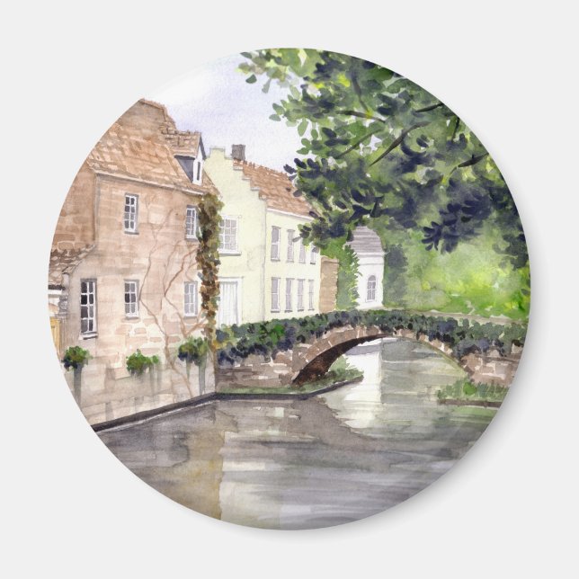 Bruges Watercolor Painting by Farida Greenfield Magnet (Front)