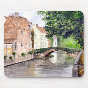 Bruges Watercolor Painting by Farida Greenfield Mouse Mat