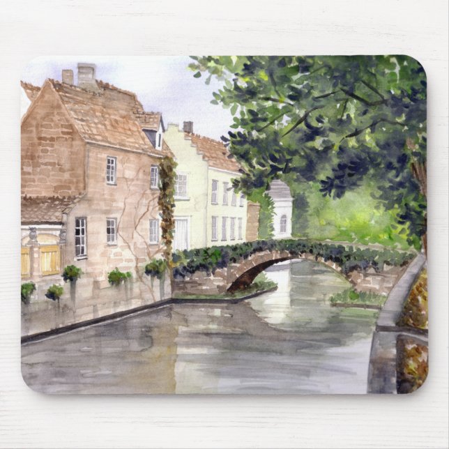 Bruges Watercolor Painting by Farida Greenfield Mouse Mat (Front)