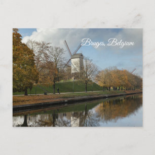 Bruges Windmills Autumn Reflections  Holiday Postcard