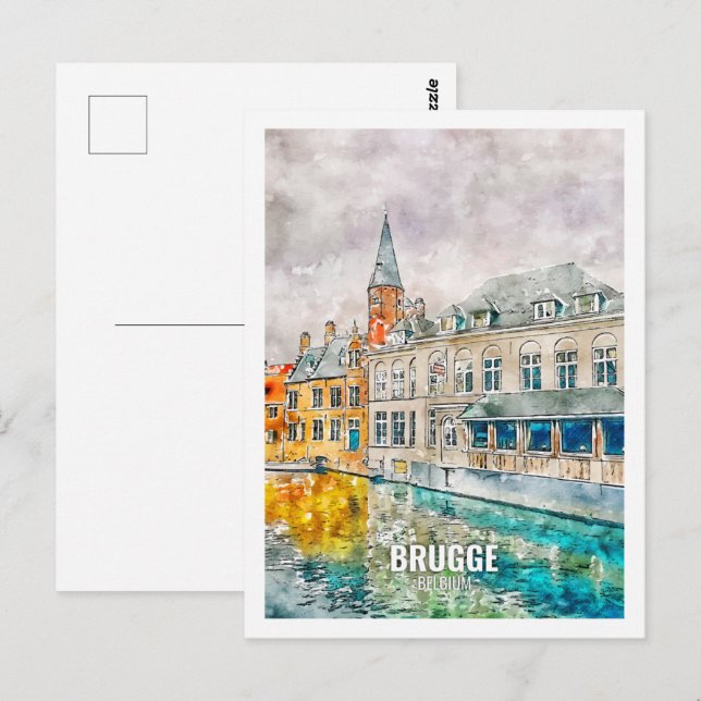 Brugge Belgium Famous Travel Place Watercolor Postcard (Front/Back)