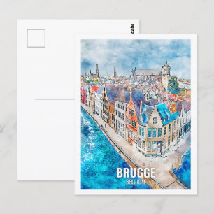 Brugge Belgium Travel Place Watercolor Postcard