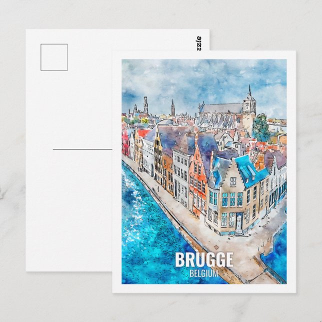 Brugge Belgium Travel Place Watercolor Postcard (Front/Back)