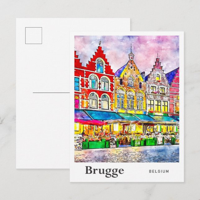 Brugge Belgium Travel Watercolor Hand Drawn Postcard (Front/Back)
