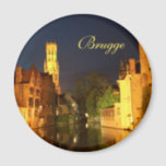 Brugge(Bruges), Belgium Magnet<br><div class="desc">The Quai du Rosaire (Central Canal and towers) at night. Photography©riverme*2005.</div>