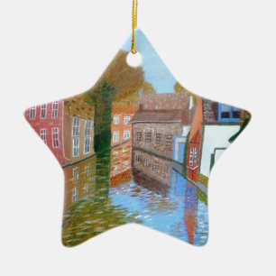 Brugge canal ceramic tree decoration