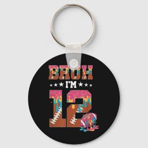 Bruh 12th Birthday Boy Football Ice Cream Drip 12 Key Ring