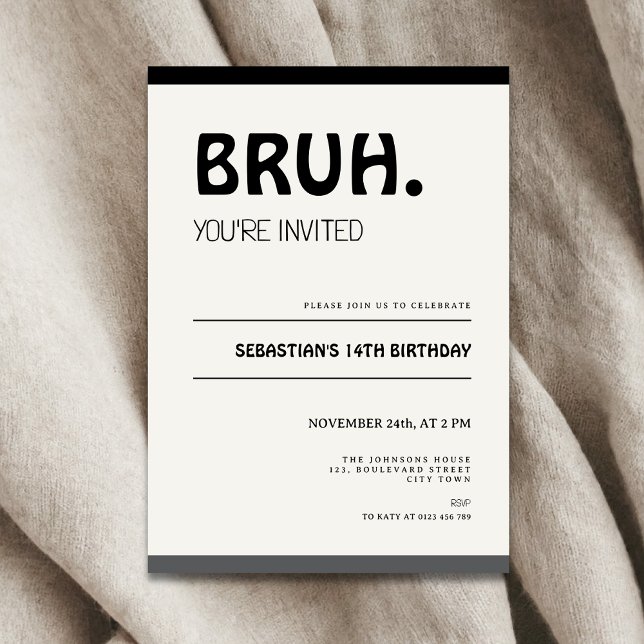 Bruh 14th Birthday Invitation Teens Boy Party (Bruh 14th birthday invitation for boys)