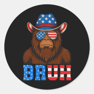 Bruh 4th Of July Boys Kids Fourth Of July Bigfoot  Classic Round Sticker