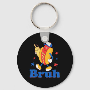 Bruh 4th Of July Funny Hot Dog Patriotic Teen Kids Key Ring