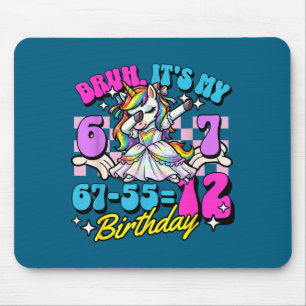 Bruh 67-55=12 12th birthday dabbing unicorn girl mouse mat