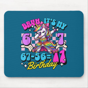 Bruh 67-56=11 11th birthday girl dabbing unicorn mouse mat