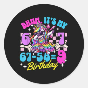 Bruh 67-589 9th Birthday Princess Unicorn Girl Kid Classic Round Sticker