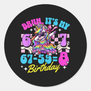 Bruh 67-598 8th Birthday Princess Unicorn Girl Kid Classic Round Sticker