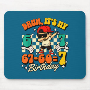 Bruh 67-60=7 7th birthday cool boy dabbing party mouse mat