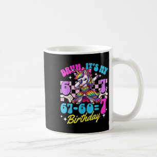 Bruh 67-60=7 7th birthday unicorn dabbing girl kid coffee mug