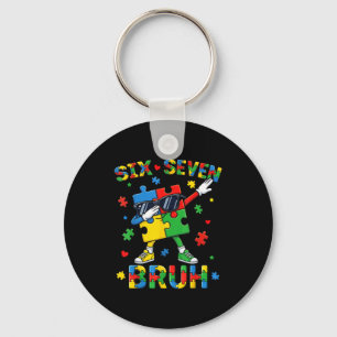 Bruh 67 autism awareness puzzle dabbing six seven key ring
