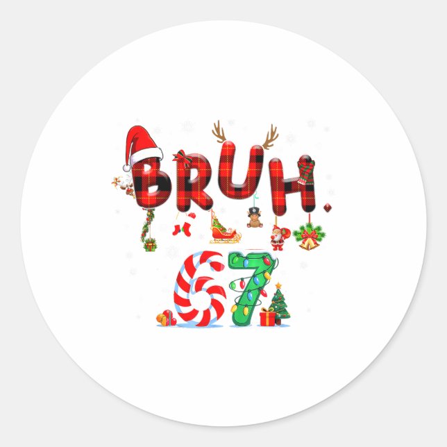 Bruh 67 Six Seven 6 7 Meme Christmas Candy Cane Li Classic Round Sticker (Front)