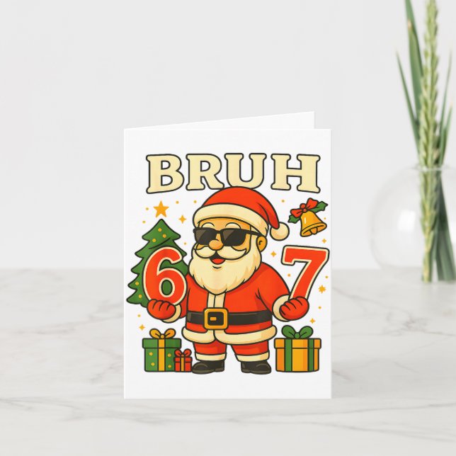Bruh 67 Six Seven 6 7 Meme Christmas Santa Pajamas Card (Front)